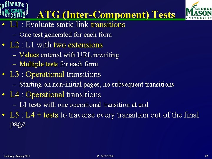 ATG (Inter-Component) Tests • L 1 : Evaluate static link transitions – One test ATG (Inter-Component) Tests • L 1 : Evaluate static link transitions – One test