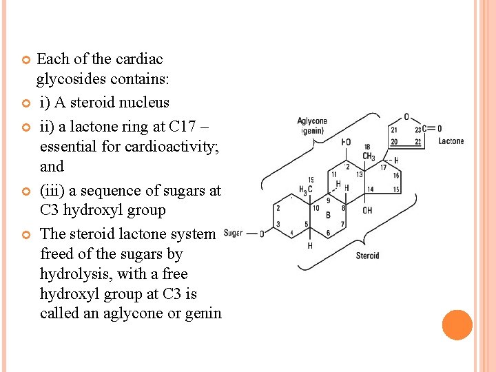 Each of the cardiac glycosides contains: i) A steroid nucleus ii) a lactone ring
