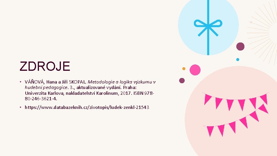 ZDROJE • VÁŇOVÁ, Hana a Jiří SKOPAL. Metodologie a logika výzkumu v hudební pedagogice.