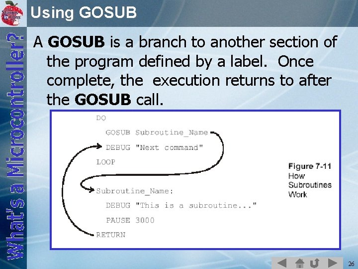 Using GOSUB A GOSUB is a branch to another section of the program defined