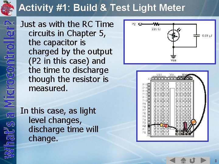 Activity #1: Build & Test Light Meter Just as with the RC Time circuits