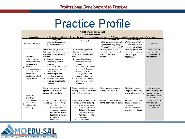 Professional Development to Practice Profile 