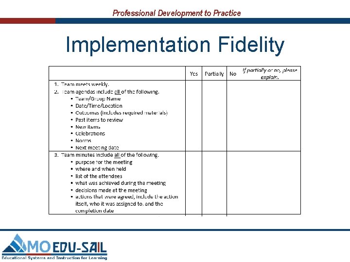 Professional Development to Practice Implementation Fidelity 