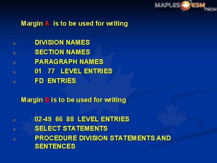 Margin A is to be used for writing o o o DIVISION NAMES SECTION