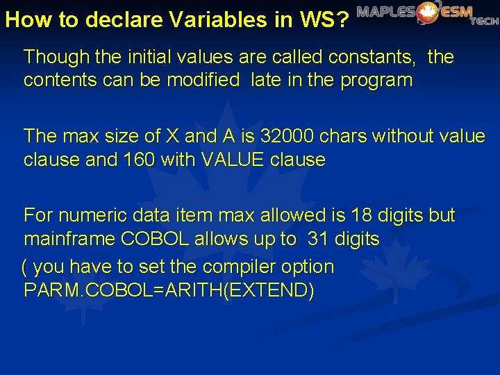How to declare Variables in WS? Though the initial values are called constants, the