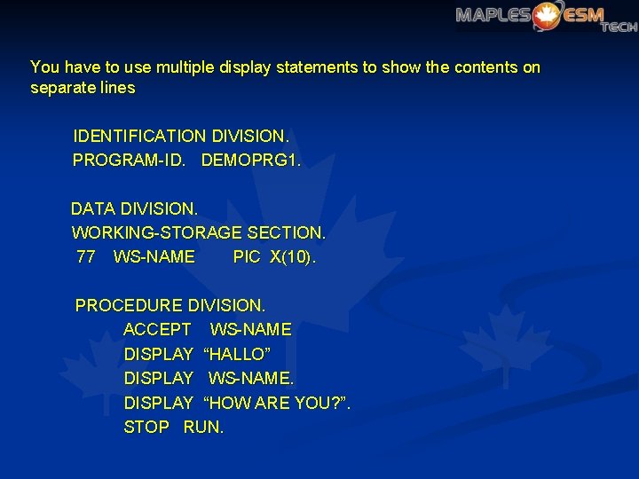 You have to use multiple display statements to show the contents on separate lines