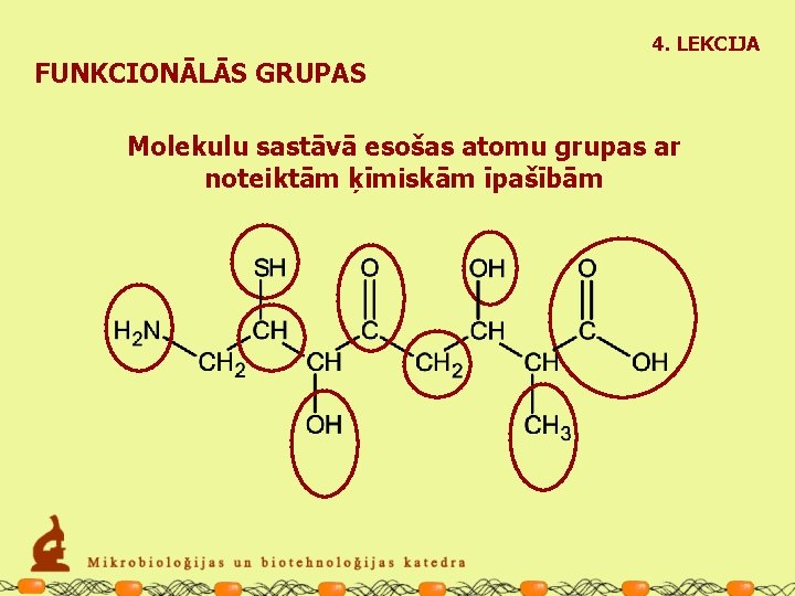 4. LEKCIJA FUNKCIONĀLĀS GRUPAS Molekulu sastāvā esošas atomu grupas ar noteiktām ķīmiskām īpašībām 