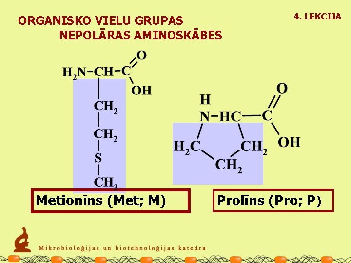 ORGANISKO VIELU GRUPAS NEPOLĀRAS AMINOSKĀBES Metionīns (Met; M) 4. LEKCIJA Prolīns (Pro; P) 