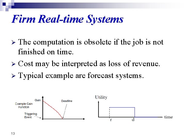 Firm Real-time Systems The computation is obsolete if the job is not finished on