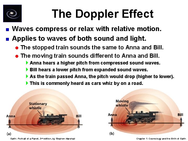 The Doppler Effect Waves compress or relax with relative motion. < Applies to waves