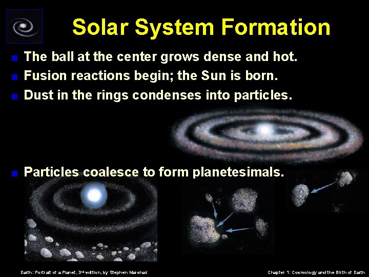 Solar System Formation The ball at the center grows dense and hot. < Fusion