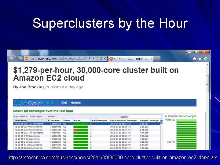 Superclusters by the Hour http: //arstechnica. com/business/news/2011/09/30000 -core-cluster-built-on-amazon-ec 2 -cloud. ars 12 