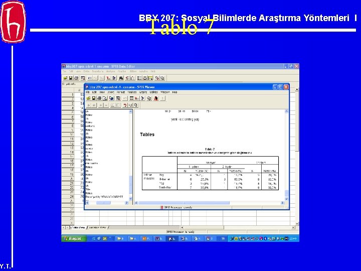 BBY 207: Sosyal Bilimlerde Araştırma Yöntemleri I Tablo 7 Y. T. 