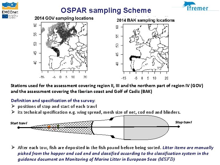OSPAR sampling Scheme Stations used for the assessment covering region II, III and the