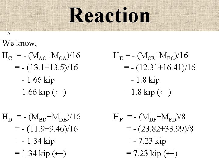 Reaction 79 We know, HC = - (MAC+MCA)/16 = - (13. 1+13. 5)/16 =