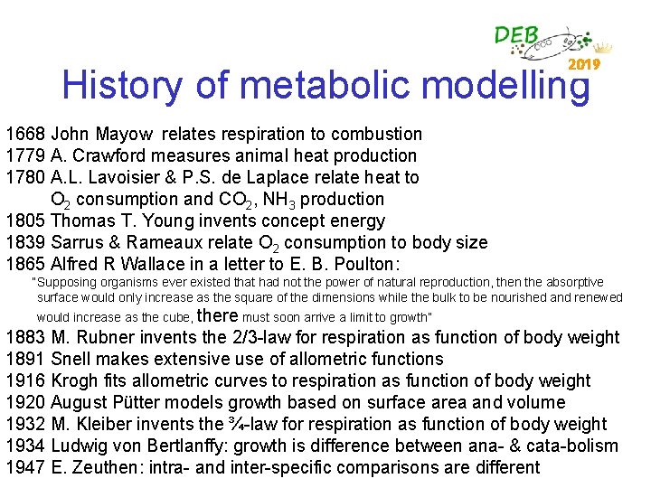 2019 History of metabolic modelling 1668 John Mayow relates respiration to combustion 1779 A.