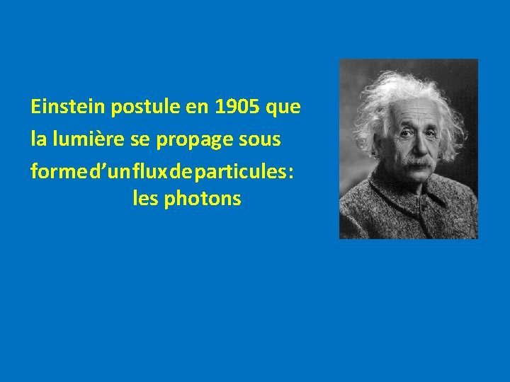 Einstein postule en 1905 que la lumière se propage sous forme d’un flux de
