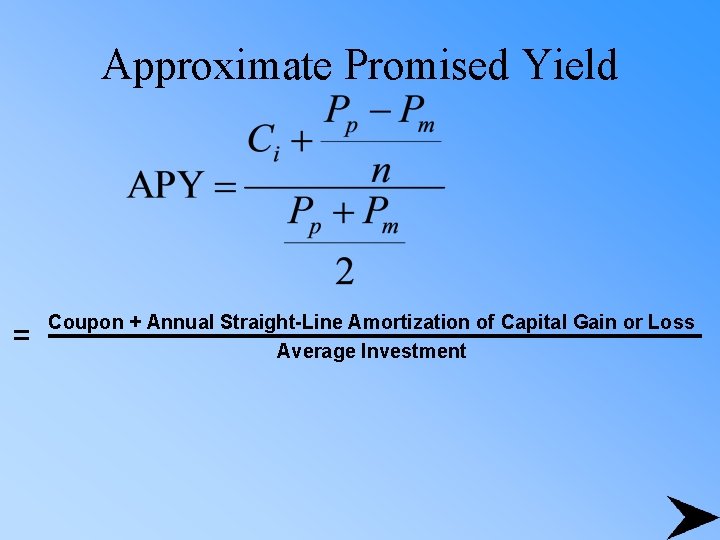 Approximate Promised Yield = Coupon + Annual Straight-Line Amortization of Capital Gain or Loss
