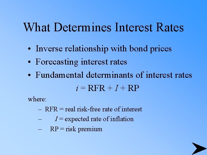 What Determines Interest Rates • Inverse relationship with bond prices • Forecasting interest rates
