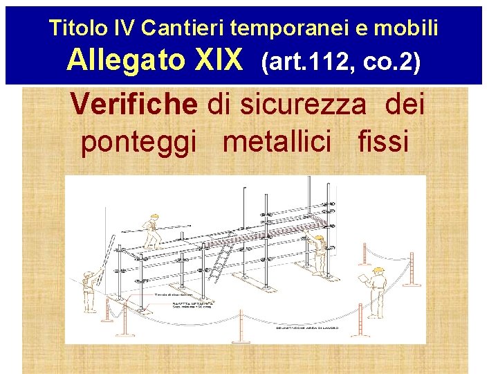 Titolo IV Cantieri temporanei e mobili Allegato XIX (art. 112, co. 2) Verifiche di