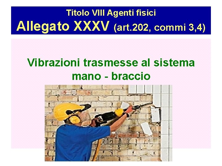 Titolo VIII Agenti fisici Allegato XXXV (art. 202, commi 3, 4) Vibrazioni trasmesse al