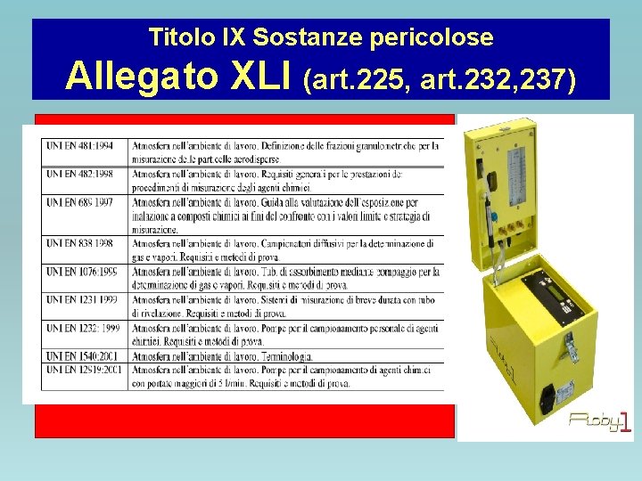 Titolo IX Sostanze pericolose Allegato XLI (art. 225, art. 232, 237) • DIVIETI 