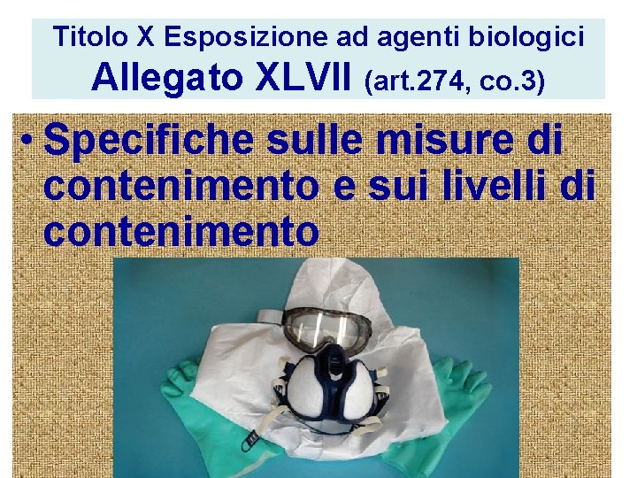 Titolo X Esposizione ad agenti biologici Allegato XLVII (art. 274, co. 3) • Specifiche