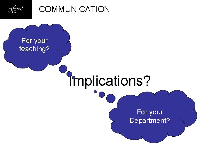 COMMUNICATION For your teaching? Implications? For your Department? 