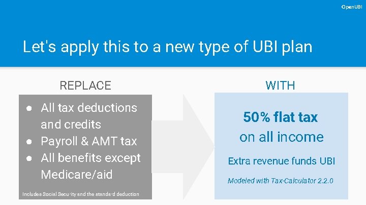 Open. UBI Let's apply this to a new type of UBI plan REPLACE ●