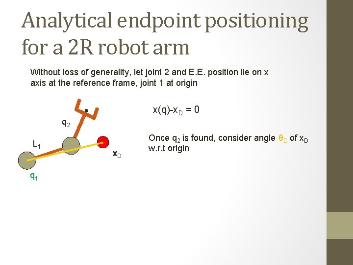 Analytical endpoint positioning for a 2 R robot arm Without loss of generality, let