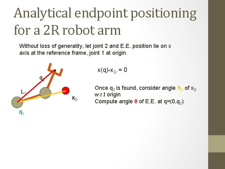 Analytical endpoint positioning for a 2 R robot arm Without loss of generality, let