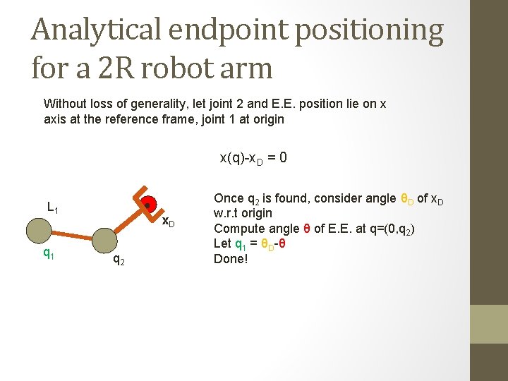 Analytical endpoint positioning for a 2 R robot arm Without loss of generality, let