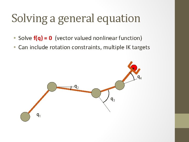 Solving a general equation • Solve f(q) = 0 (vector valued nonlinear function) •
