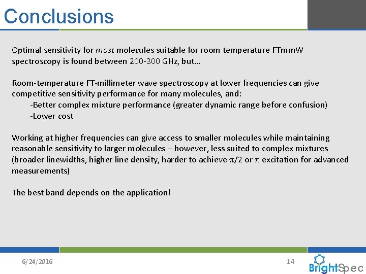 Conclusions Optimal sensitivity for most molecules suitable for room temperature FTmm. W spectroscopy is