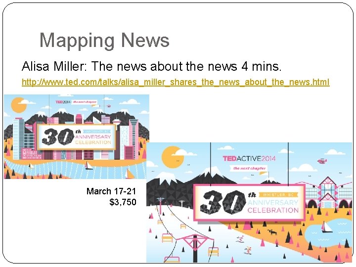 Mapping News Alisa Miller: The news about the news 4 mins. http: //www. ted.