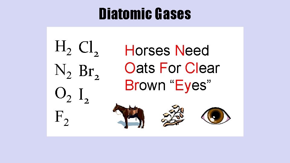 Diatomic Gases H 2 Cl 2 N 2 Br 2 O 2 I 2