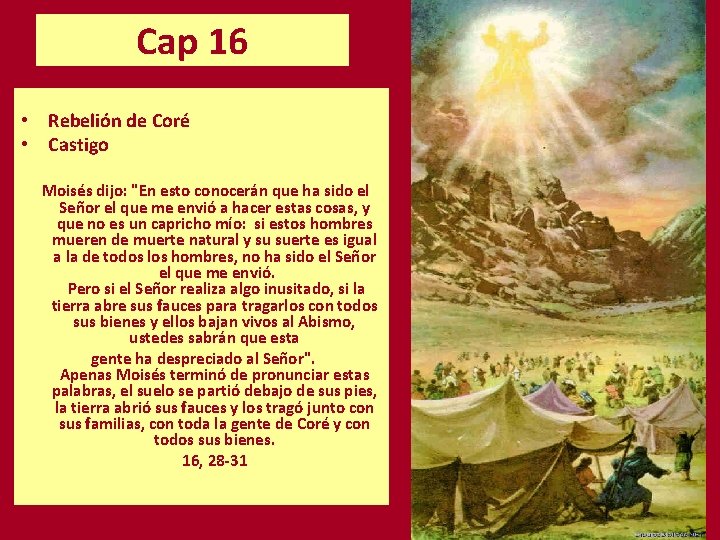 Cap 16 • Rebelión de Coré • Castigo Moisés dijo: "En esto conocerán que