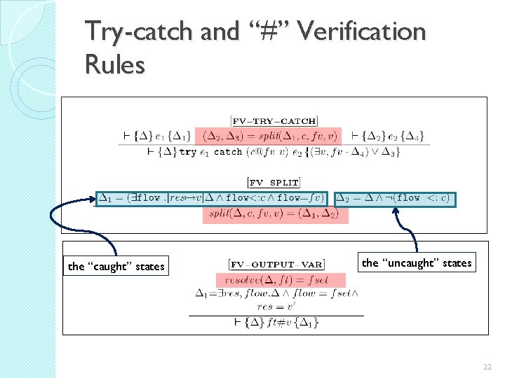 Try-catch and “#” Verification Rules the “caught” states the “uncaught” states 22 
