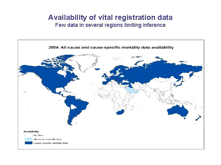 Availability of vital registration data Few data in several regions limiting inference 