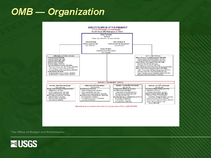 OMB — Organization The Office of Budget and Performance 