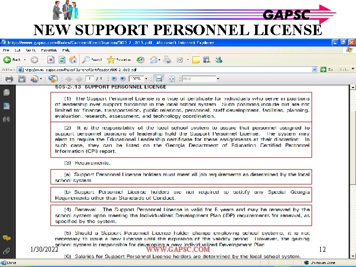NEW SUPPORT PERSONNEL LICENSE 1/30/2022 WWW. GAPSC. COM 12 