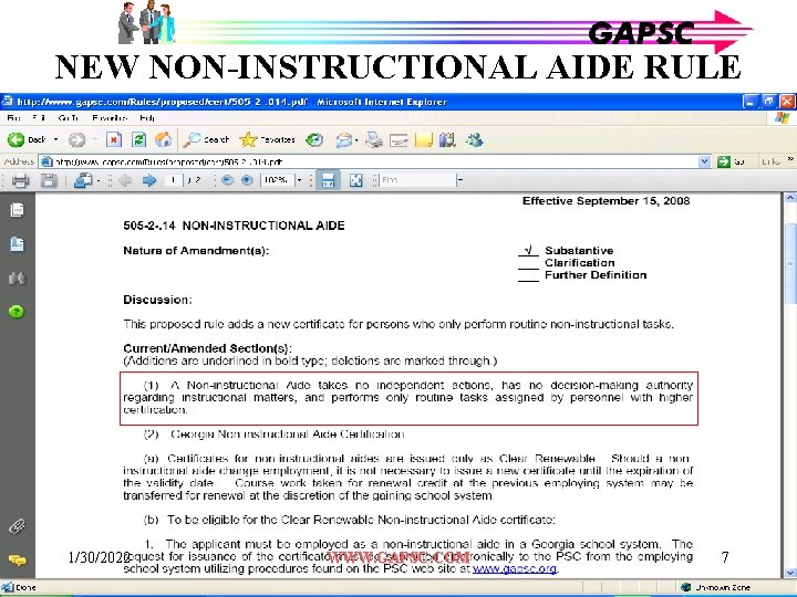 NEW NON-INSTRUCTIONAL AIDE RULE 1/30/2022 WWW. GAPSC. COM 7 