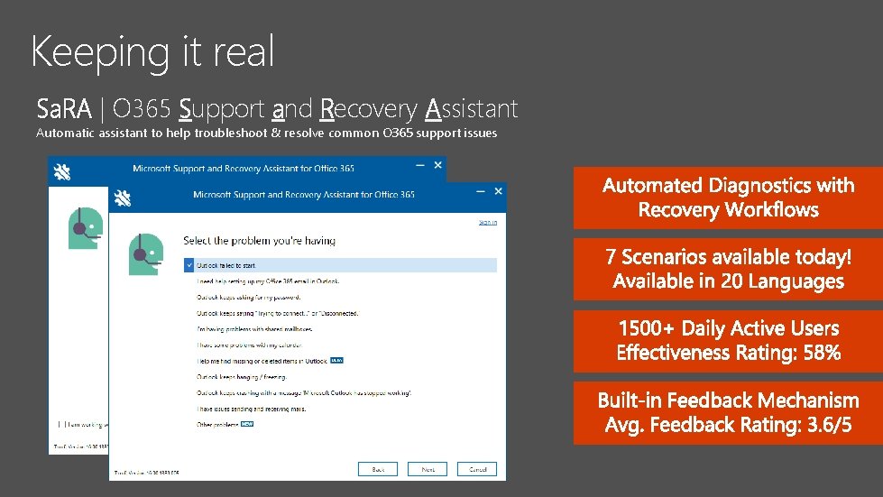 Keeping it real Sa. RA | O 365 Support and Recovery Assistant Automatic assistant