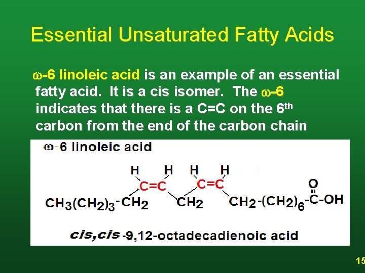 Essential Unsaturated Fatty Acids w-6 linoleic acid is an example of an essential fatty