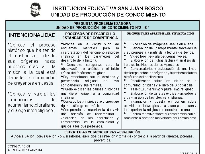 INSTITUCIÓN EDUCATIVA SAN JUAN BOSCO UNIDAD DE PRODUCCIÓN DE CONOCIMIENTO PREGUNTA PROBLEMATIZADORA UNIDAD DE