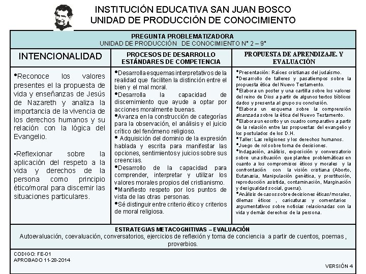 INSTITUCIÓN EDUCATIVA SAN JUAN BOSCO UNIDAD DE PRODUCCIÓN DE CONOCIMIENTO PREGUNTA PROBLEMATIZADORA UNIDAD DE