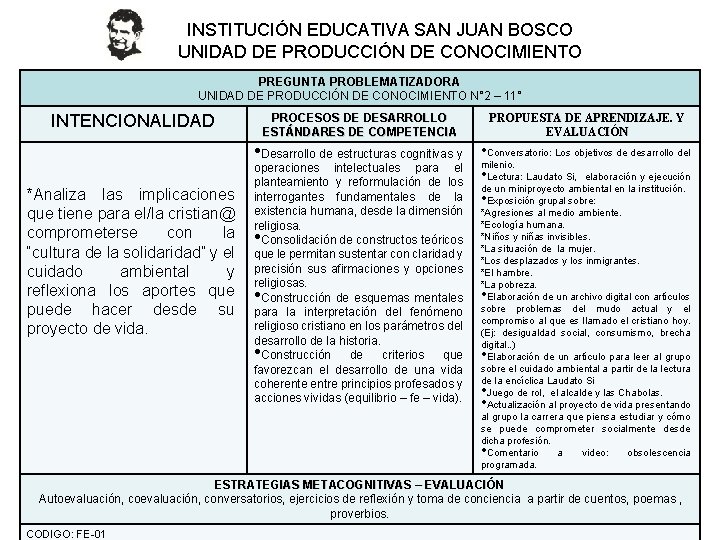 INSTITUCIÓN EDUCATIVA SAN JUAN BOSCO UNIDAD DE PRODUCCIÓN DE CONOCIMIENTO PREGUNTA PROBLEMATIZADORA UNIDAD DE