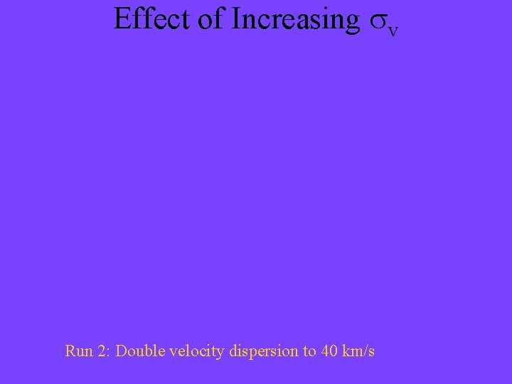 Effect of Increasing sv Run 2: Double velocity dispersion to 40 km/s 