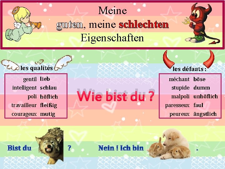 Meine guten, guten meine schlechten Eigenschaften les qualités : les défauts : gentil lieb