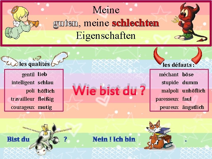 Meine guten, guten meine schlechten Eigenschaften les qualités : les défauts : gentil lieb